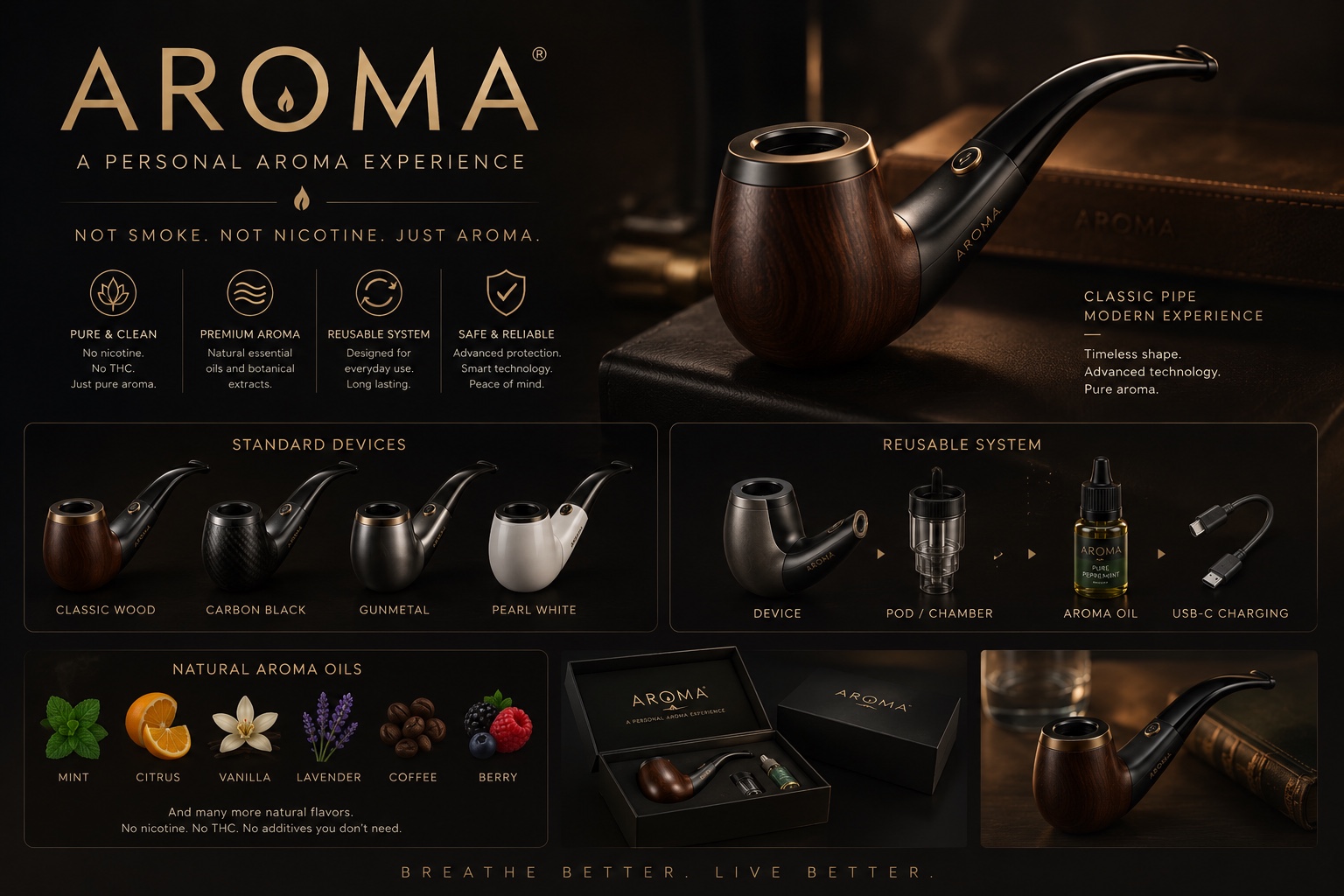 AROMA pipe, oils and reusable system